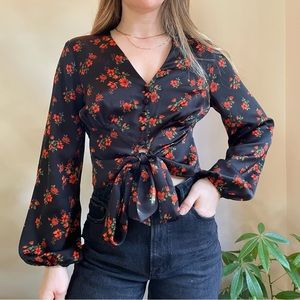 Black and Red Floral Blouse